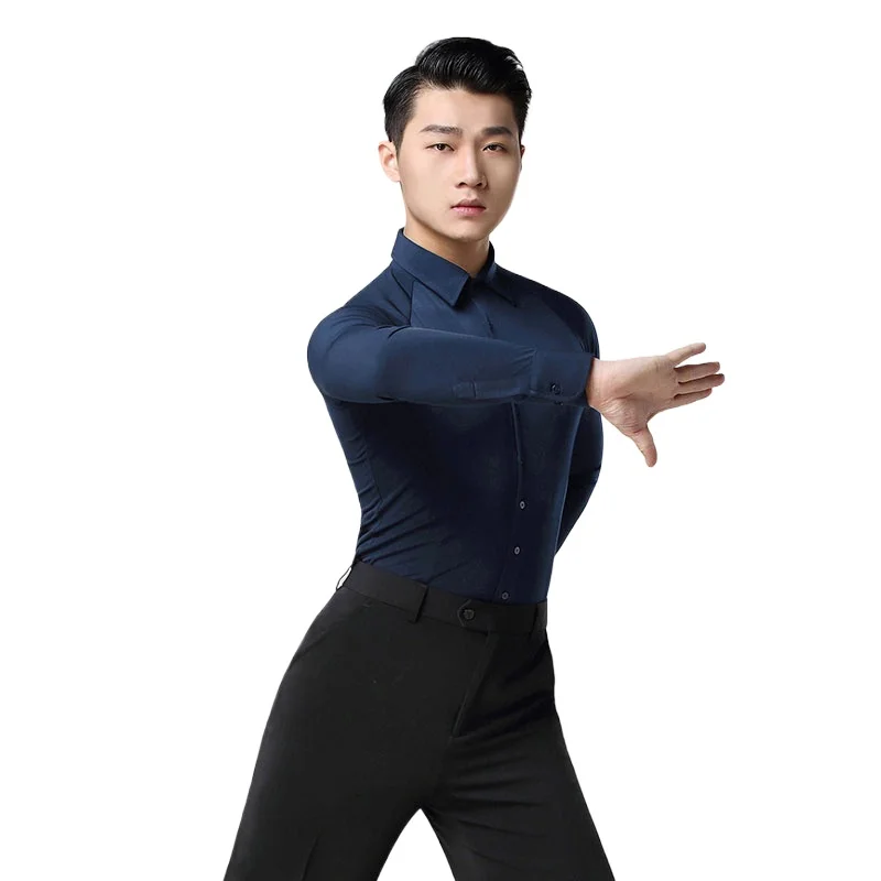 2023 National Standard Dance Men\'s Latin Dance Shirt Adult Dance Costume Practice Clothes Modern Dance Clothes Long Sleeve