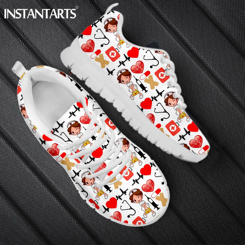 Comfortable Lace-up Flats Nurse Gild ECG First Aid Print Running Shoes for Women Casual Nursing Shoes Breathable Footwear Gifts