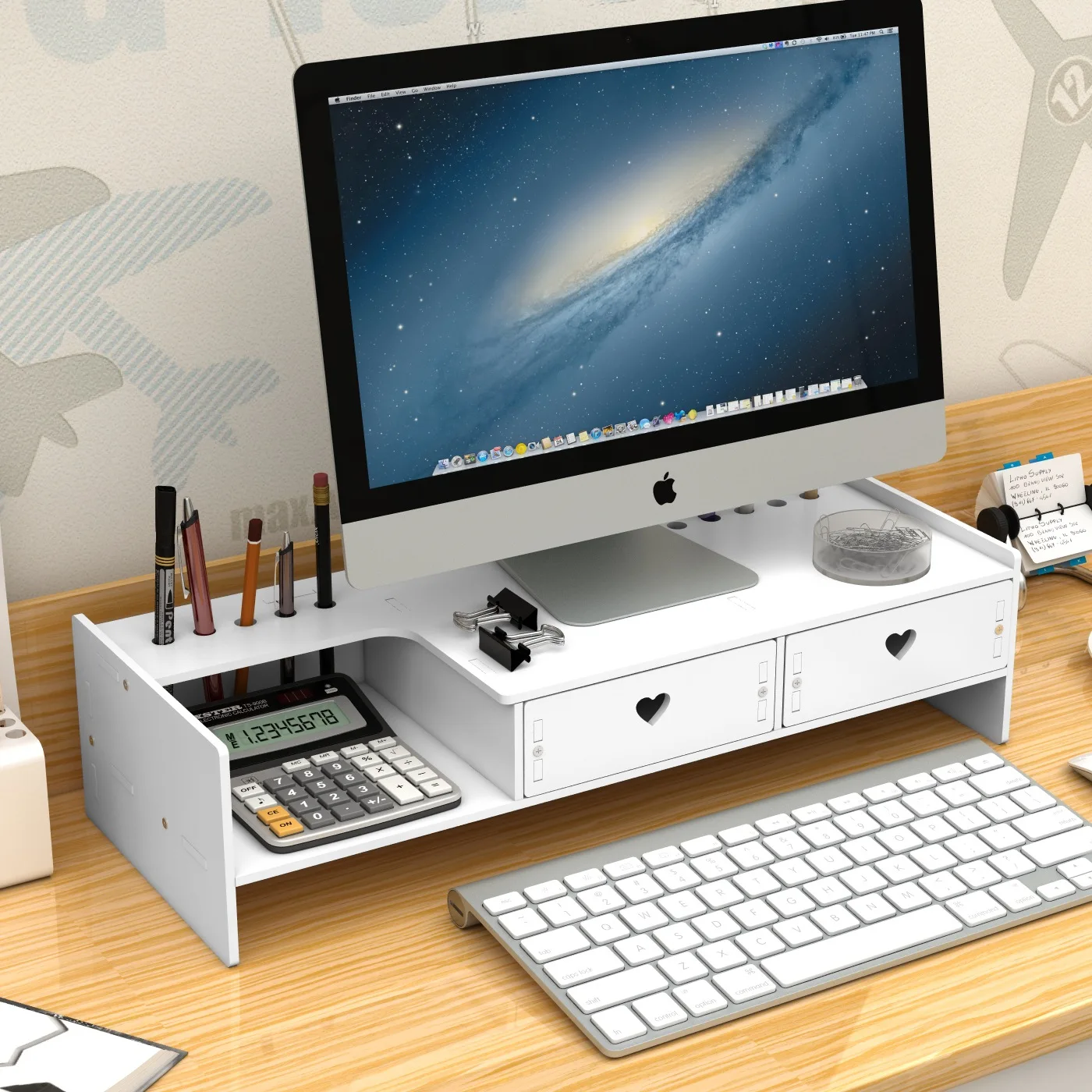 50cm Monitor Stand Office Desktop Computer Elevated Rack Multifunctional Wooden Stationery Storage Organizer Laptop Bracket