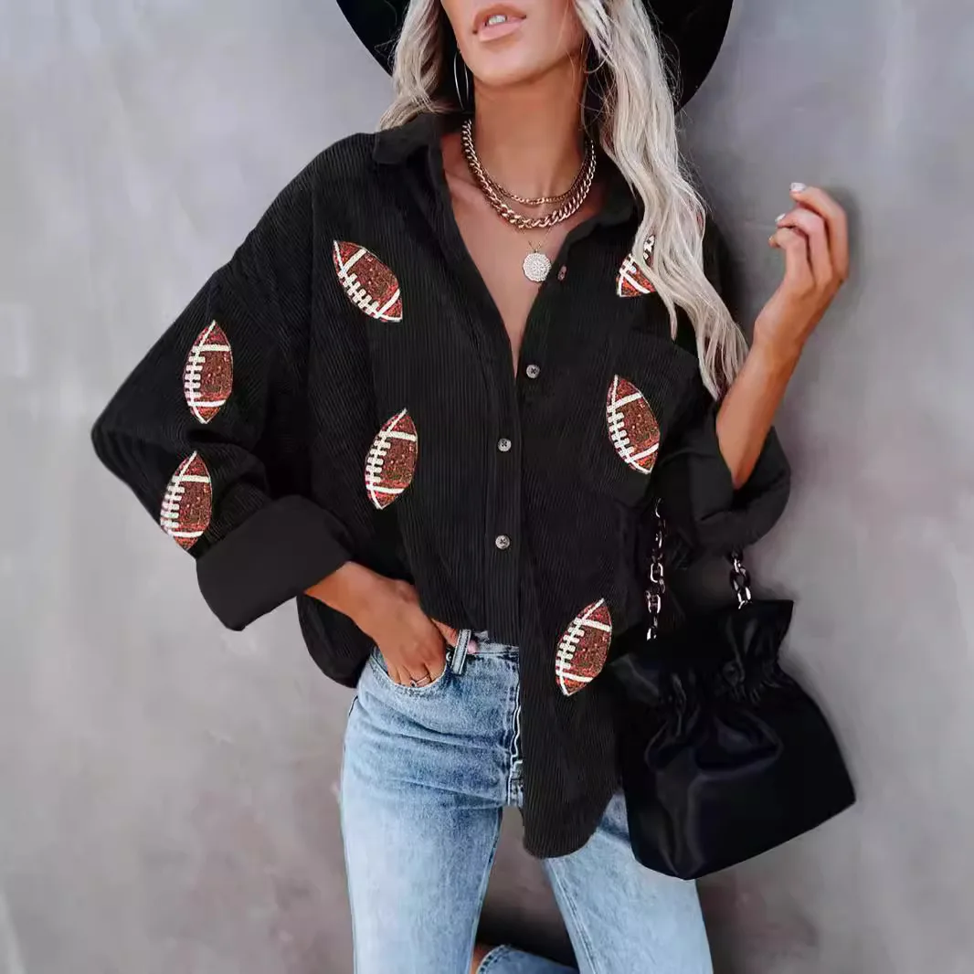 

Blouse jacket for femme New Style Rugby Patchwork Printed Small Jacket Fashionable Versatile Cardigan Shirt for casual Women