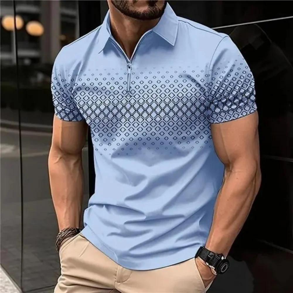 Men's Zip Polo Shirt, Quick Dry & Breathable, Classic Short Sleeve Tee Casual Blouse, Outdoor Fashion, Comfortable Summer Cloth