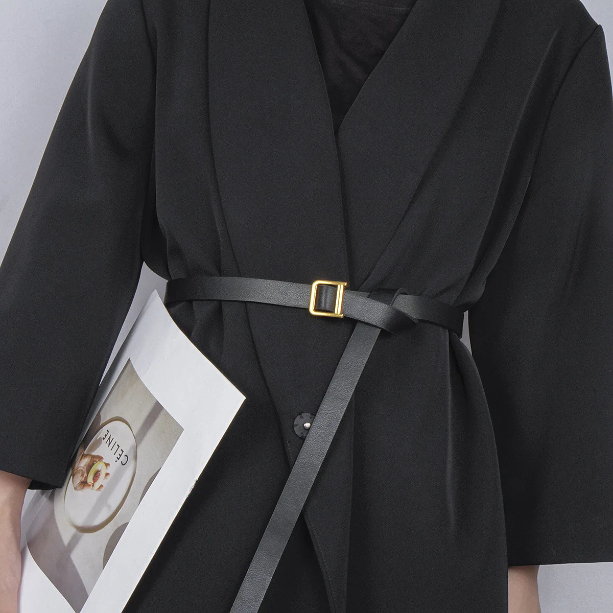 

Fashion Thin Belt Golden Buckle PU Leather Belts For Women Dress Coat Waistband Casual Ladies Black Straps