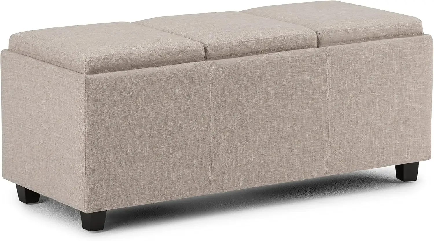 Avalon 42 Inch Wide Contemporary Rectangle Storage Ottoman in Natural Linen Look Fabric, For the Living Room, Entrywa