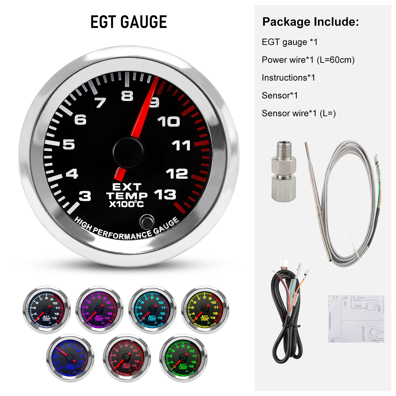 Nieuwe 12 V 52mm 7 Kleuren Auto Boost Watertemperatuur Olietemperatuur Olie Druk Lucht brandstofverhouding Voltmeter EGT toerenteller RPM Gauge