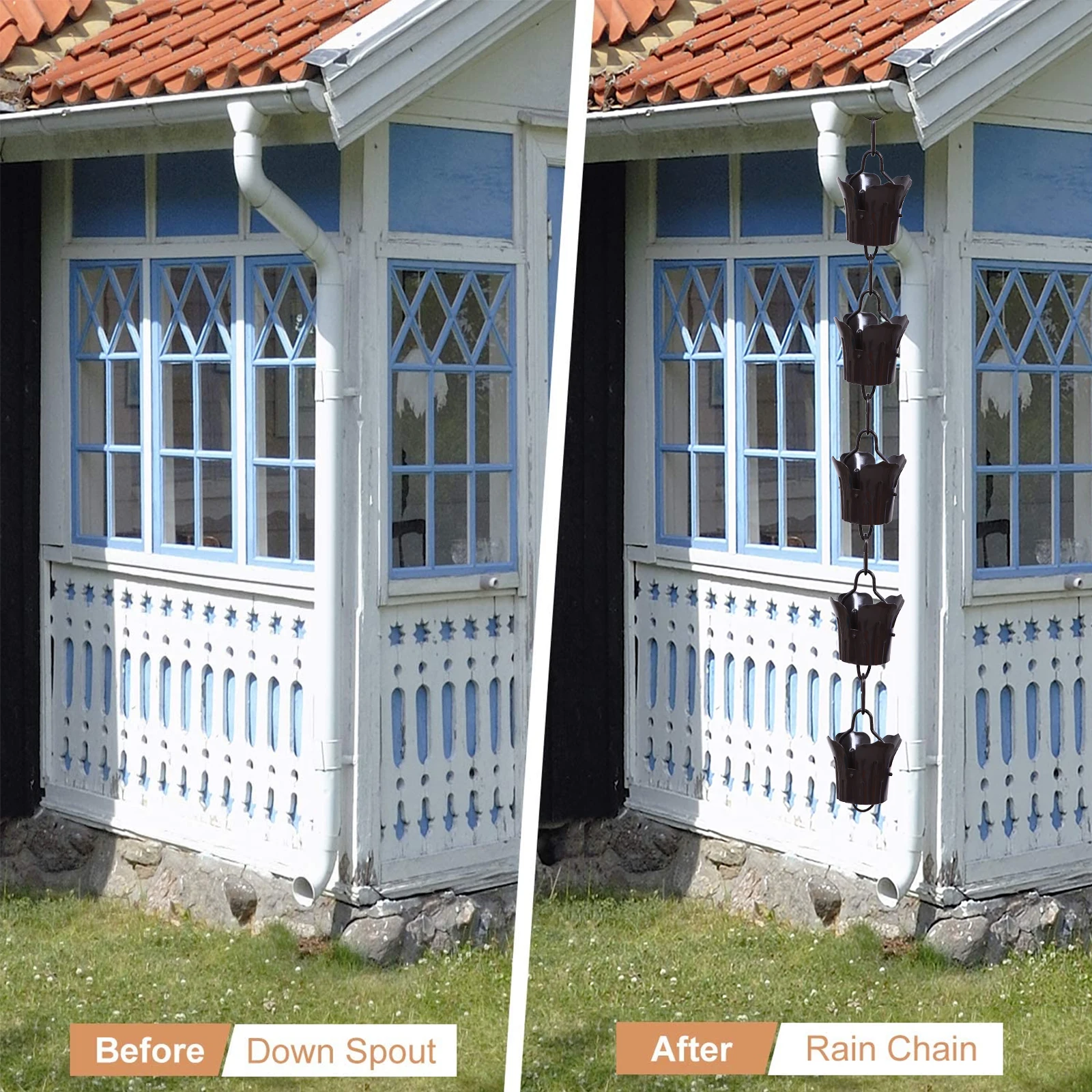 

1m Large Petal Chain Drainage Rainwater Chain Decorative Villa Roof Gutter Quiet Sound Villa Roof Gutter