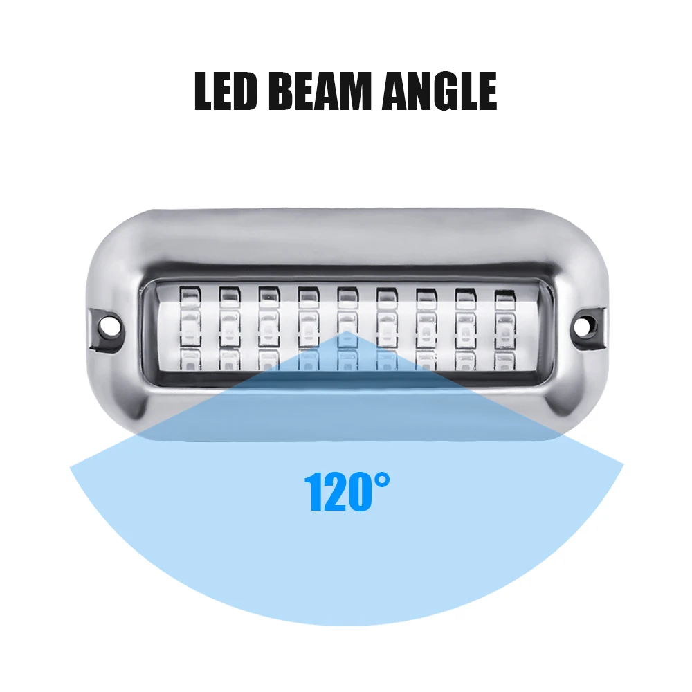 Lampu transmisi perahu, 27LED 12V lampu Pontoon bawah air kapal laut aksesoris perahu baja tahan karat lampu laut IP68