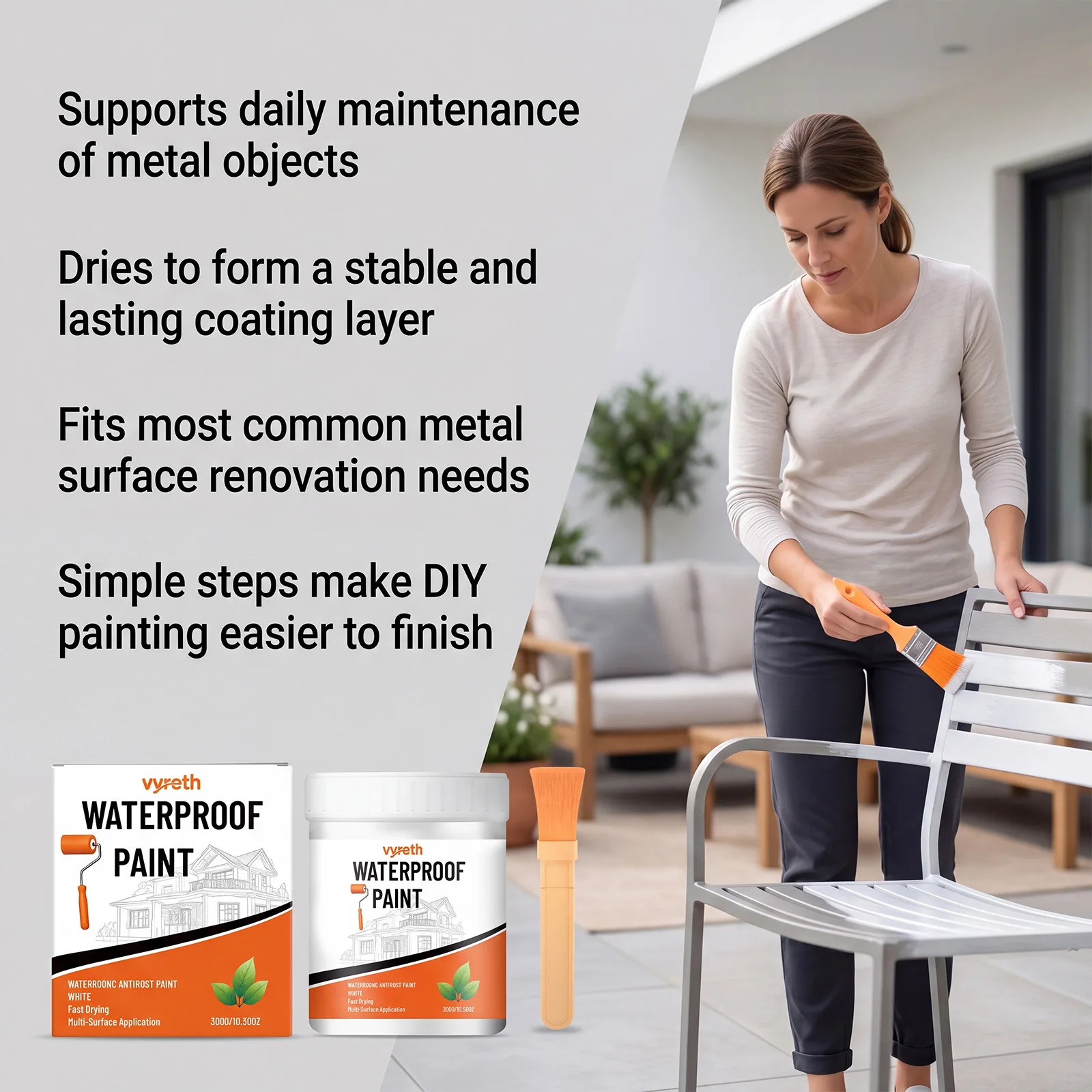 Metal Railing Refurbishment Waterproof Paint Quick Drying Self Brushing Multi Surface Care Paint