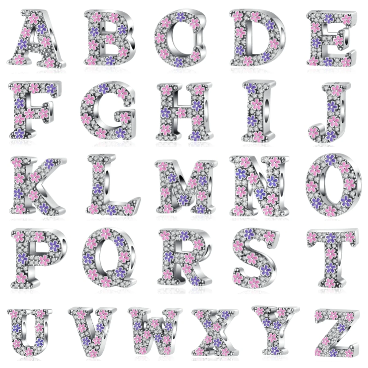 

Новый серебро 925, свежий цветок A-Z, бусина с буквами, подходит для оригинального очаровательного брелока, ювелирные изделия для женщин, изготовление юбилея Gif