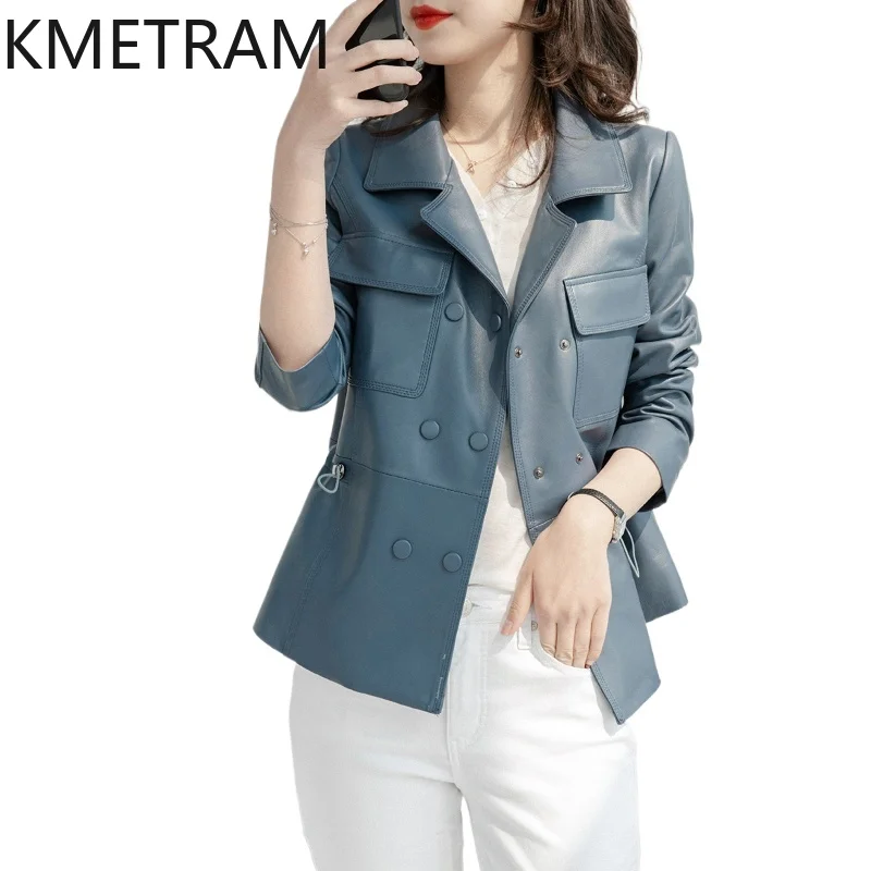KMETRAM Real Sheepskin Leather Jacket Woman Stylish Waist Drawstring Blazer Coat Short Autumn Jackets 2026 Women Clothing casaco