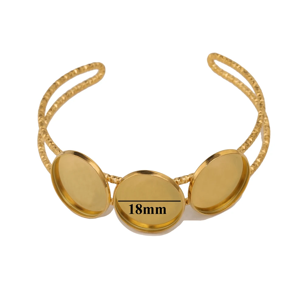 

1pcs 18K Gold Plated Stainless Steel 18mm Round Cabochon Bracelet Base Trays DIY Jewelry Making Components for Wholesale Craft