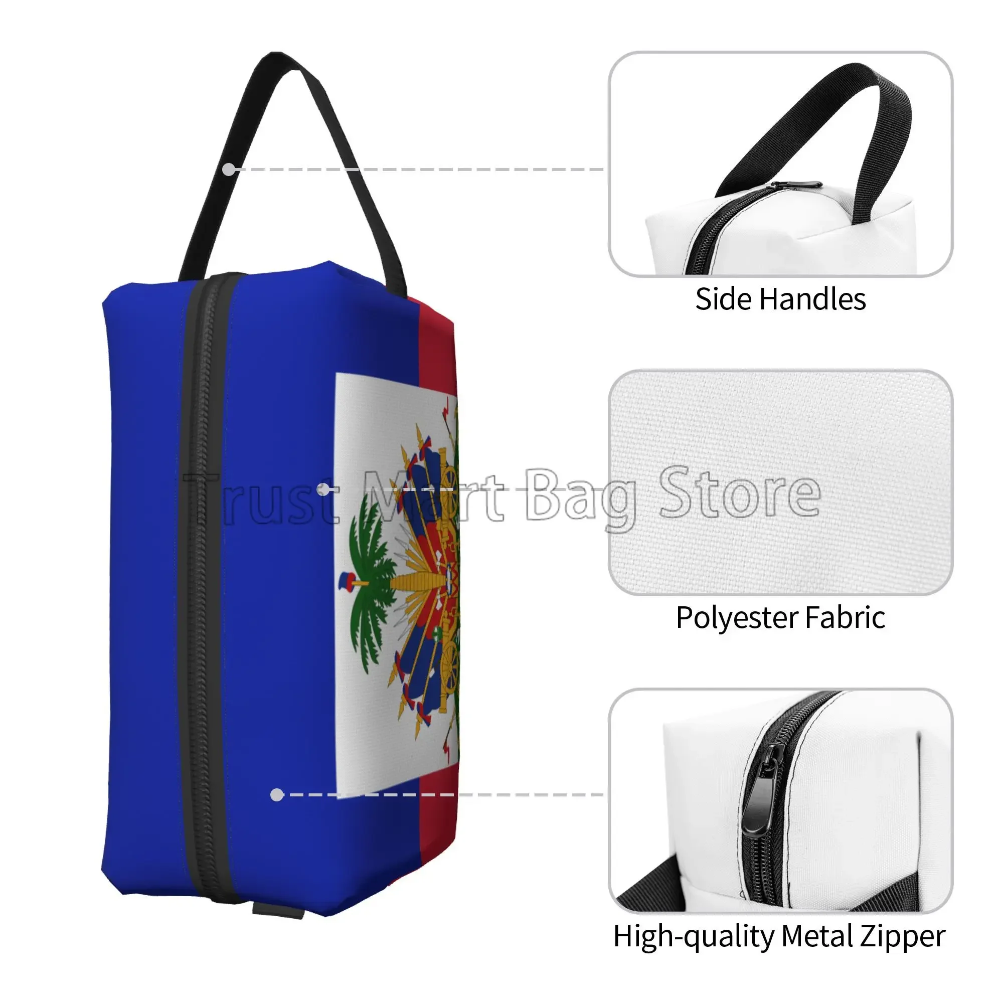 Haitian Flag Print Makeup Bag Cosmetic Bag for Women Large Capacity Make Up Organizer Portable Travel Toiletry Bags Accessories