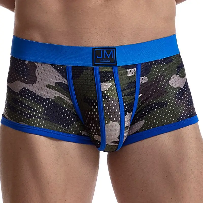 Jockmail Mens Sexy Panties Camouflage Mesh Breathable Mesh Boxer Trendy Unique Low Waist European Boxers Lingerie Sexy Sissy