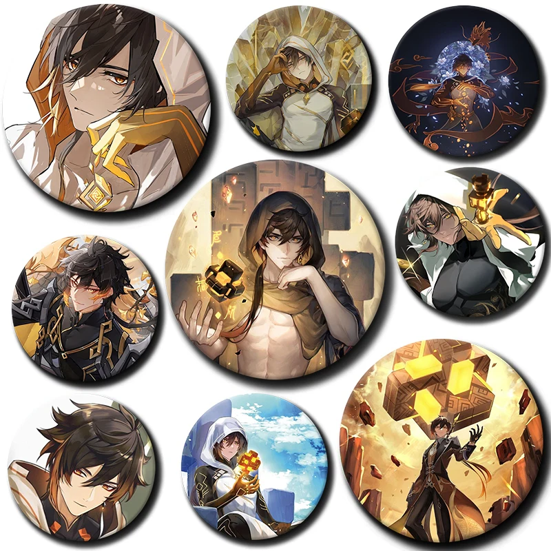 

58mm Cartoon Character Zhongli Soft Button Pin Tinplate Badge Anime Brooch Creative Badge for Backpack Clothes Decoration Gift