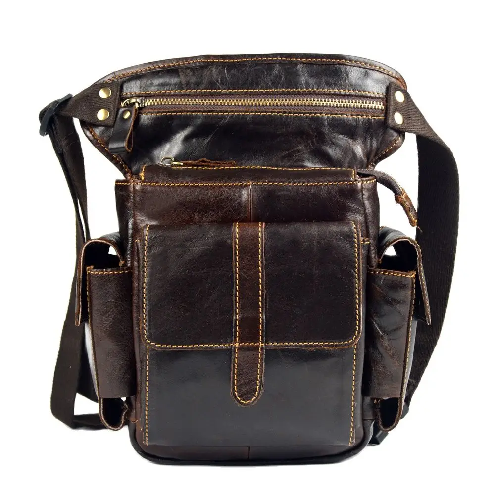 

Men's Cowhide Oil Wax Geunine Leather Travel Motorcycle Messenger Shoulder Hip Belt Fanny Pack Waist Thigh Drop Leg Bag