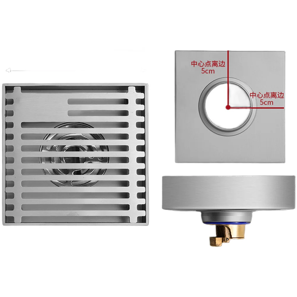 Eccentric Floor Drain 304 Stainless Steel Gravity Seal High Capacity Drainage for 40mm 50mm 75mm Pipes 10x10cm