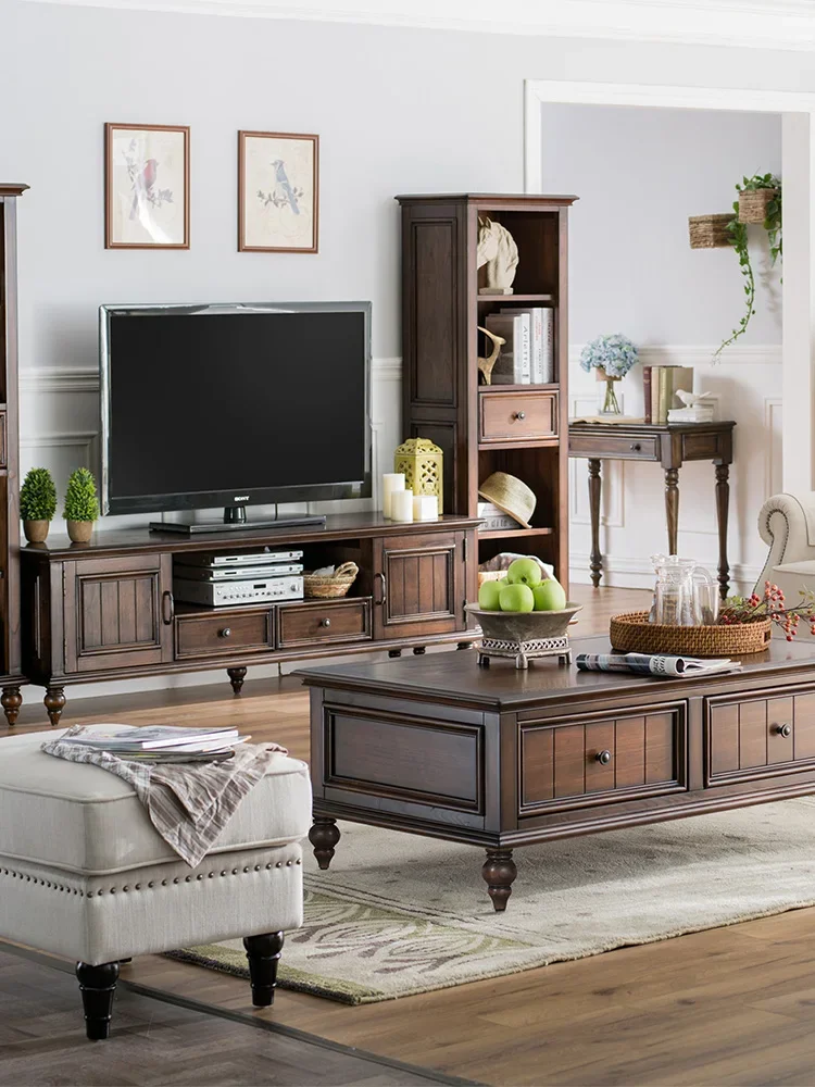 

American Classic Solid Wood TV Cabinet Small Apartment Furniture Living Room Coffee Table TV Cabinet Home Storage Cabinet