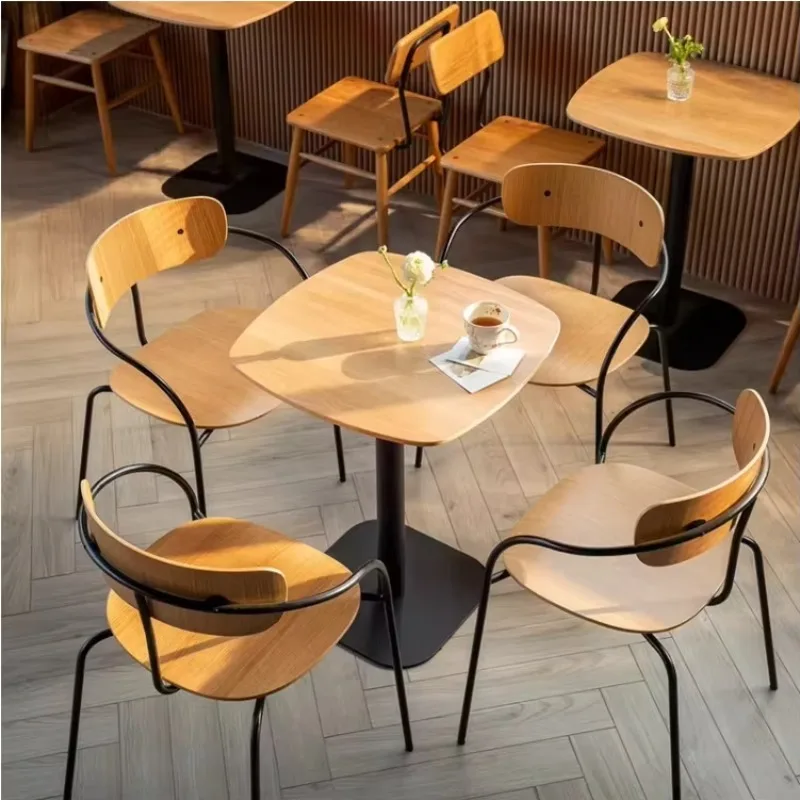 Customizable Hotel & Cafe Coffee Shop Square Wooden High-Density Foam Restaurant Furniture Dining Table Chair Booth Set