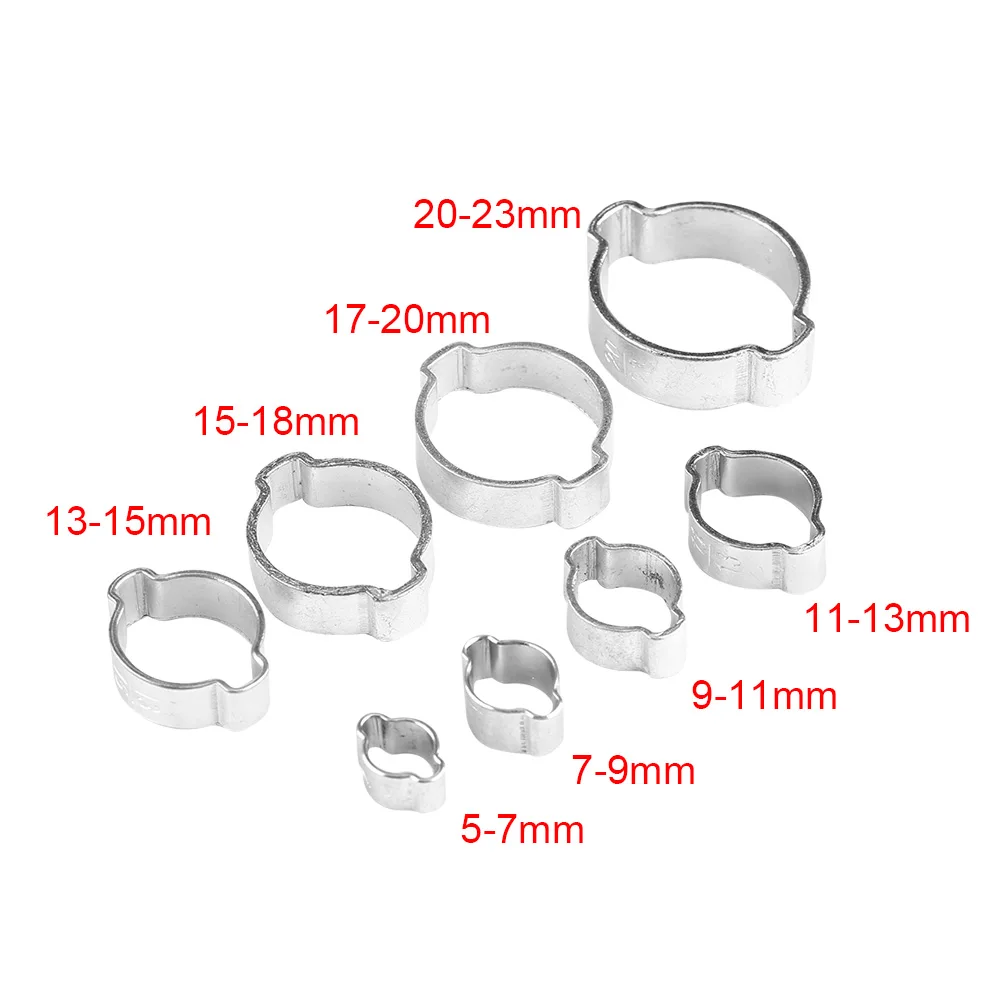 10pcs Zinc Plated Iron Galvanized Two Ear Hose Clamp 5-23mm for Fule Petrol Pipe Tube Clamp Clip Fastener