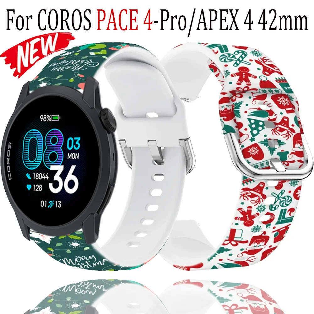 20mm 22mm Christmas Style Soft Silicone Strap For COROS PACE 4-Pro/APEX 4 42mm Comfortable Bracelet SUUNTO Vertical 2-1/Race 2-S