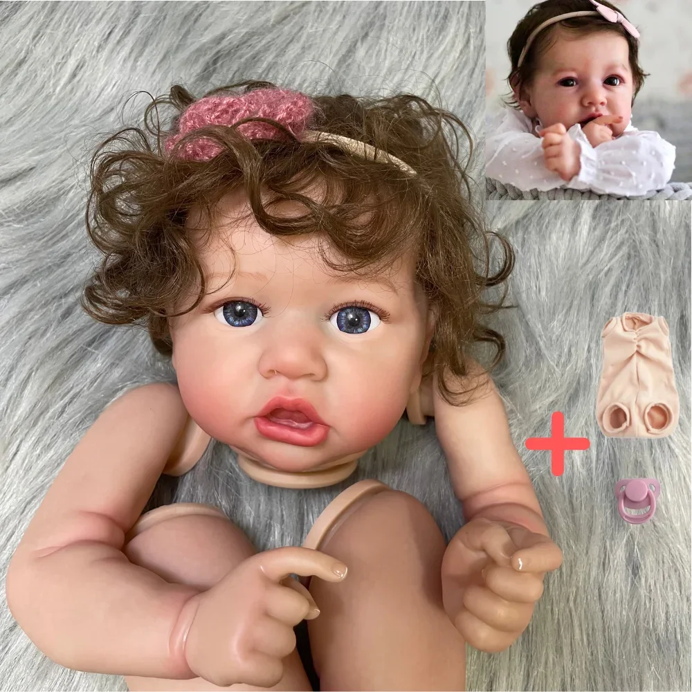 22Inch Already Painted Reborn Doll Kit Saskia Hand-rooted Hair With Cloth Body and Blue Eyes Unassembled DIY Doll Parts Toy