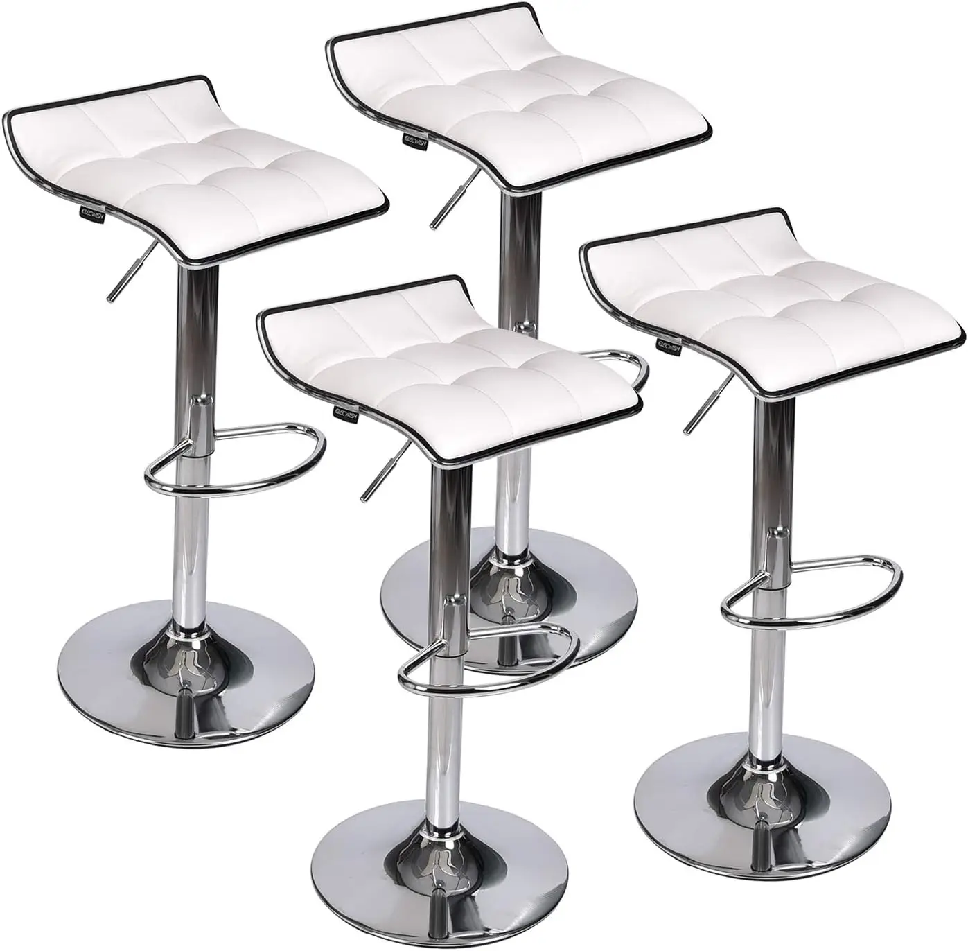 

Puluomis Set of 4, Adjustable Swivel Gas Lift Barstools, PU Leather with Chrome Base, White