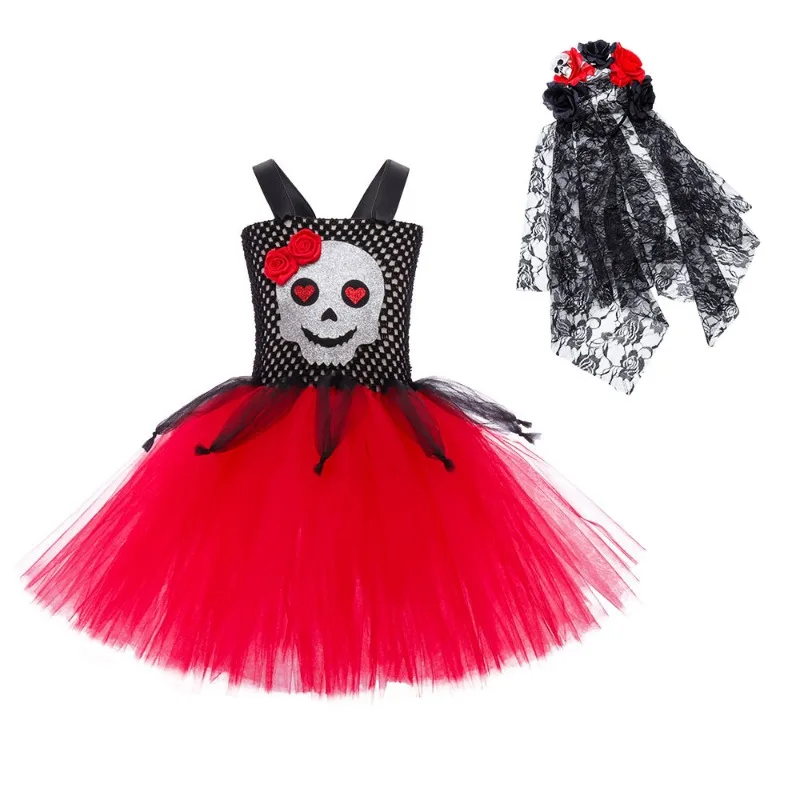 Halloween Cosplay Costume Terrifying Ghost Bride Gauze Sleeveless Puff Skirt Performance Party Role Playing Outfits for Girls