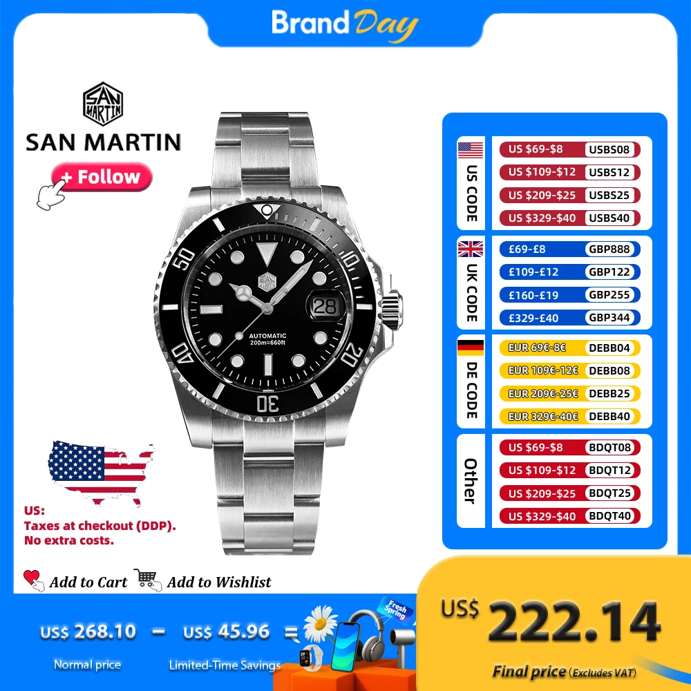 

Новые улучшенные мужские автоматические дайверские часы San Martin Sub PT5000 ST2130 с керамическим безелем, водонепроницаемость 200 м, сапфировое стекло, SN0017G