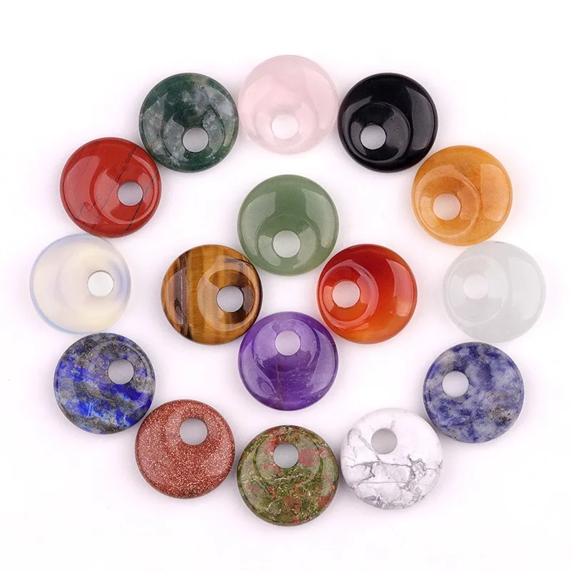 20mm Natural Crystal 5mm Side Hole Safety Buckle Donut Beads Gemstone Charms for Making Jewelry Polishing Coin Pendant Healing