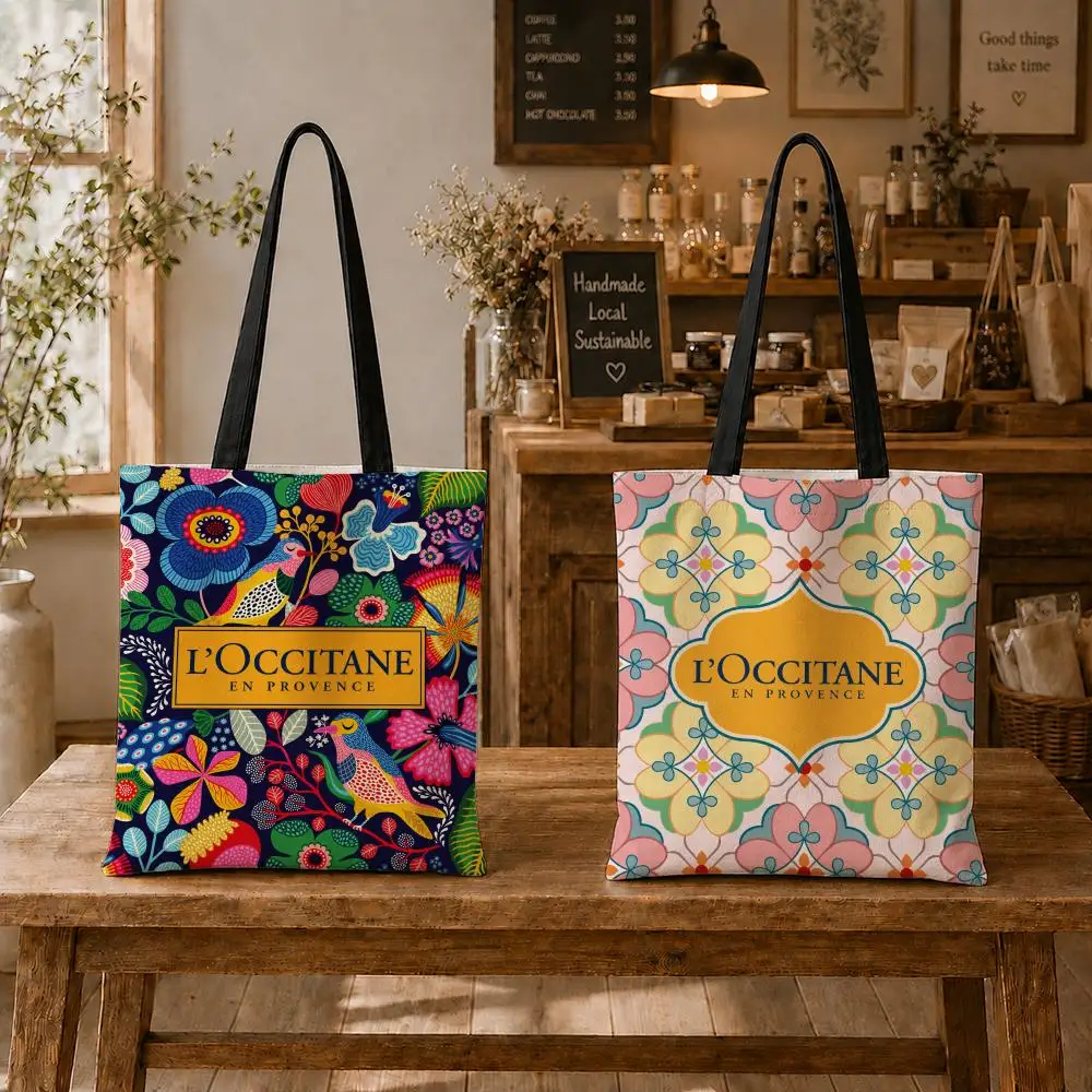 Beauty L-L'OCCITANE Brand Storage Bags Large Capacity Printed Canvas Tote Bag,Reusable,For Students,Fits Laptop