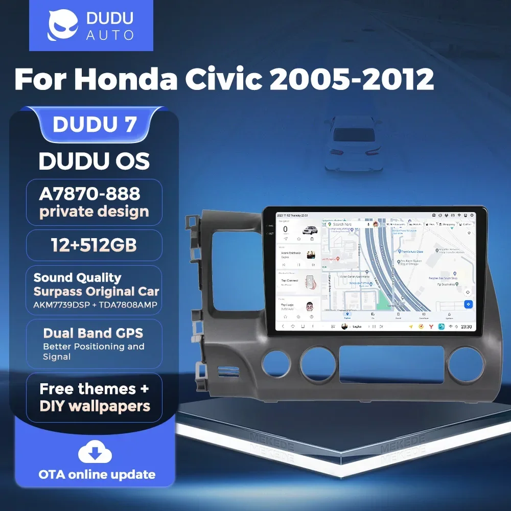 DUDU7 Pure Android 13 8-Core 12+512GB 2K Screen Car Radio Intelligent Navigation For Honda Civic 2005-2012 GPS 4G LTE WIFI