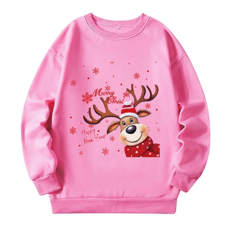 Christmas Cute Reindeer Graphic Sweatshirts Autumn Winter New Plus Size Sweatshirt American Vintage Woman Clothing