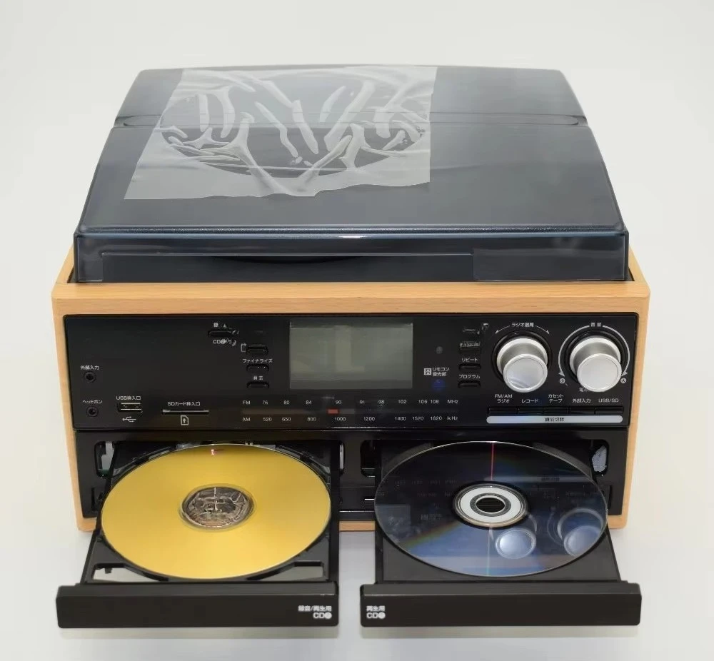 Wooden decorative double cd recording player phonograph phonograph