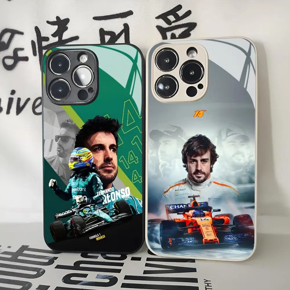 F1 Racing Fernando Alonso 14 Phone Case for Iphone 15 14 12 11 13 Pro Max Mini X Xr Xs Se 8 Puls glass Cover