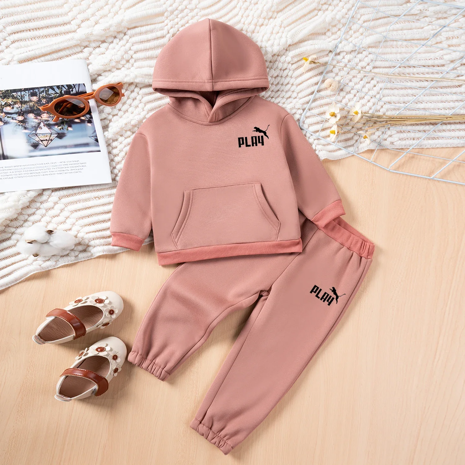 Baby Print Set Unisex 2-piece Set of Sports Brand Printed Sportswear Baby Long sleeved Hoodie+Sports Shirt Pants for Daily Wear