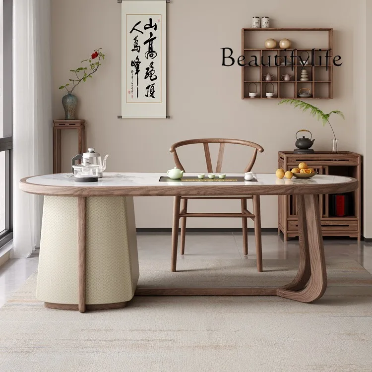 Mesa de chá de madeira maciça simples estilo japonês estilo medieval conjunto de chá doméstico mesa de chá integrada