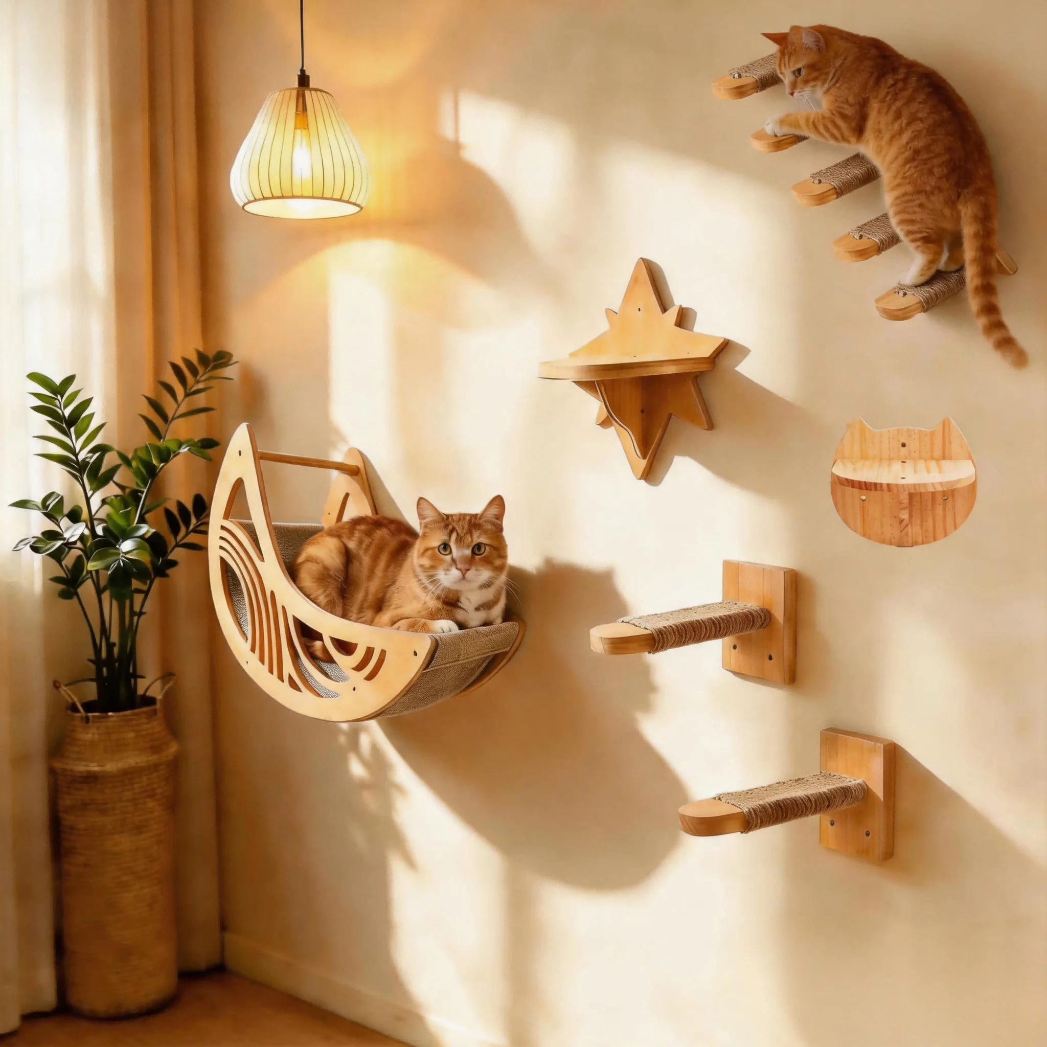 Wall Mounted Cat Climbing Shelf Steps Stairway Sisal Rope Scratching Post Jumping Tower Pet Furniture For Cats Daily Activity