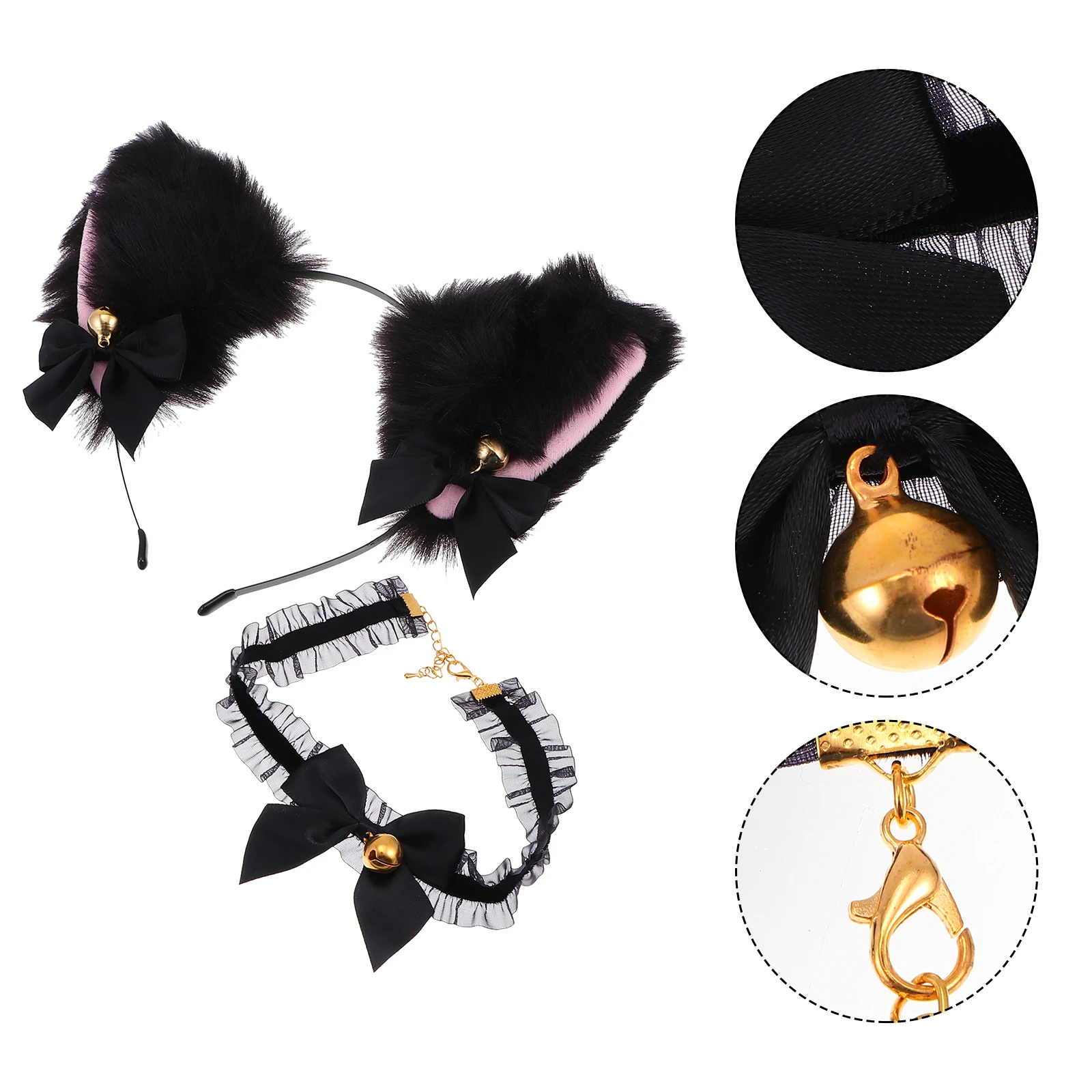 

1 комплект, повязка для волос с кошачьими ушками, кружевной воротник, колокольчик, вечерние реквизит для косплея, принадлежности для костюмов, праздничная повязка для волос, декоративная повязка на голову