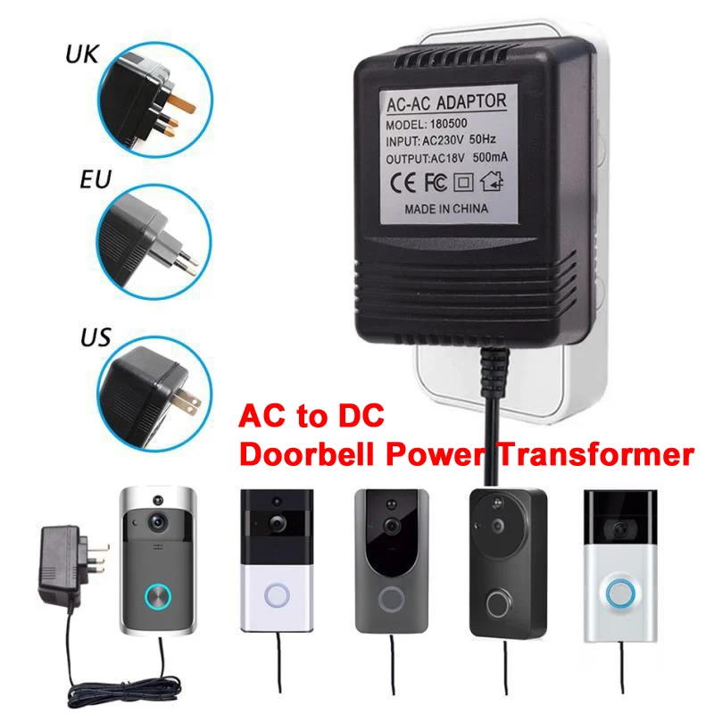 

US UK EU Plug 18V AC to DC Transformer Charger Cable For Wifi Outdoor Wireless Doorbell Camera Power Adapter Video Intercom Ring