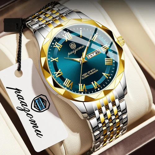 PAAZOMU, reloj de pulsera clásico de cuarzo de lujo para hombre, relojes deportivos para hombre, reloj luminoso resistente al agua con fecha semanal, reloj de acero inoxidable para hombre 2025NEW