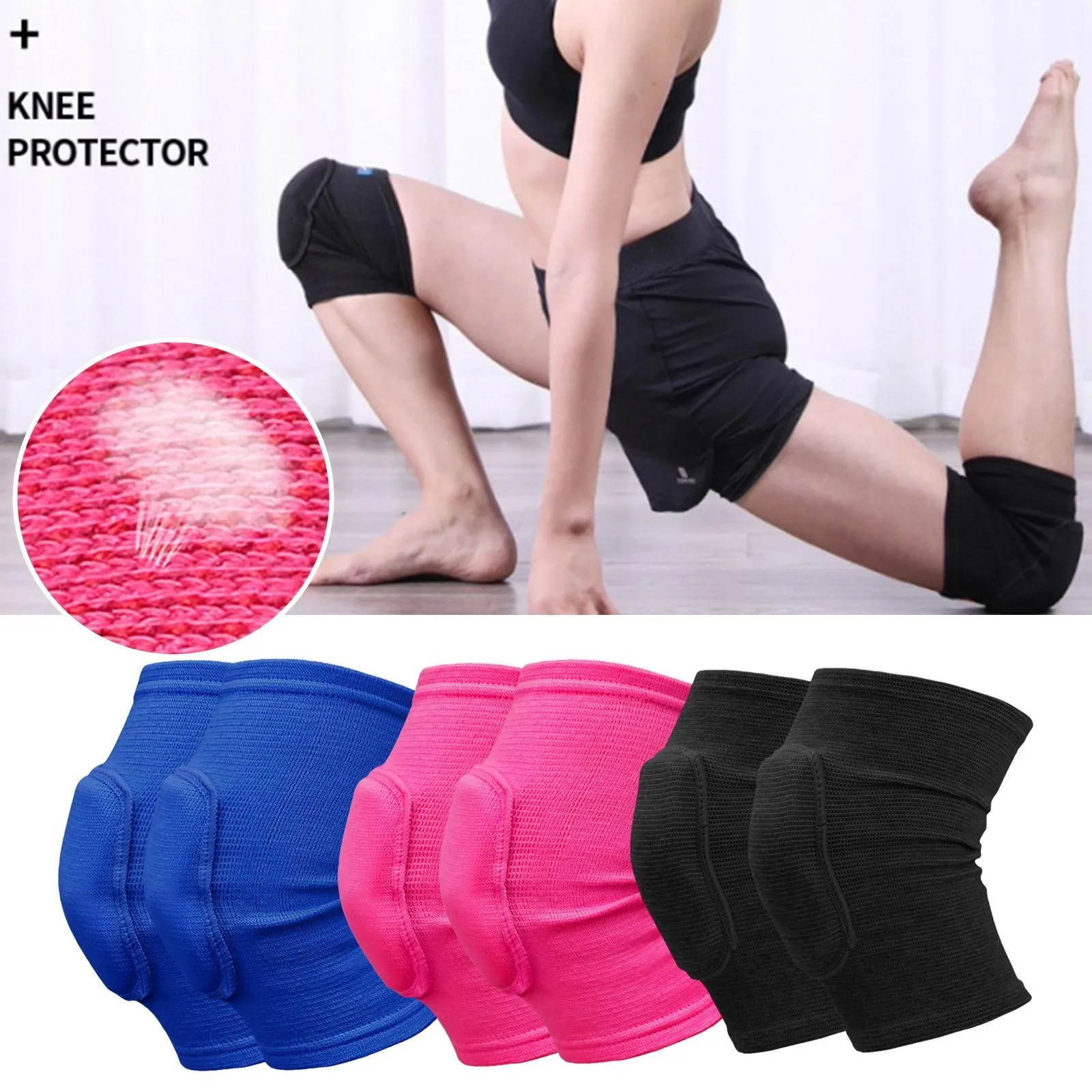 Genouillères élastiques de sport, protection des genoux, éponge épaissie, Support pour la danse, le volley-ball, l\'entraînement de Yoga