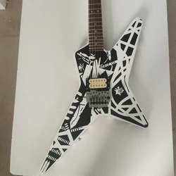 Van Halen hand-crafted traditional guitars, maple guitar heads, body front and back hand painted patterns, black and white lines