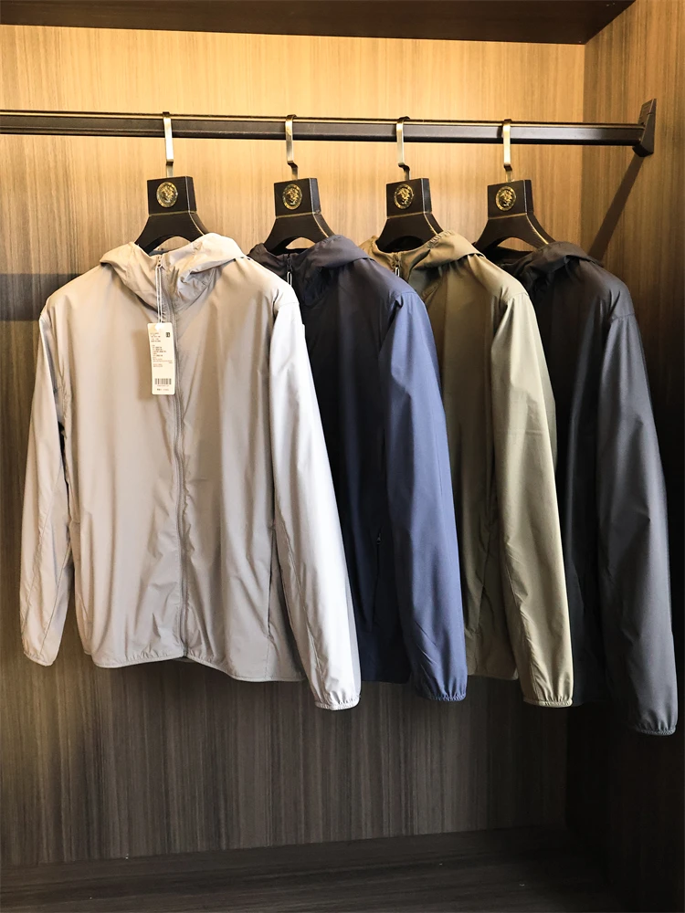 

Мужская повседневная куртка с капюшоном, тонкая дышащая летняя мода, Urban Sle, длинная све, подставка, повседневная одежда, защита от ультрафиолета
