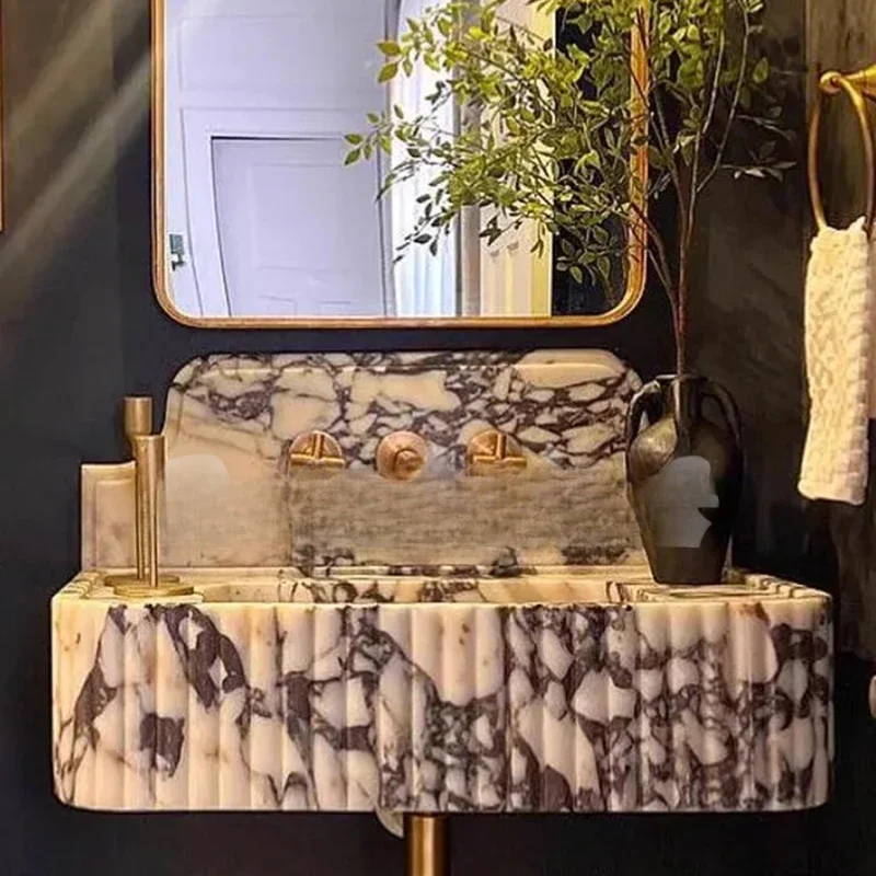 

Italian light luxury natural marble wall-mounted basin simple bathroom wash basin toilet wall-mounted art