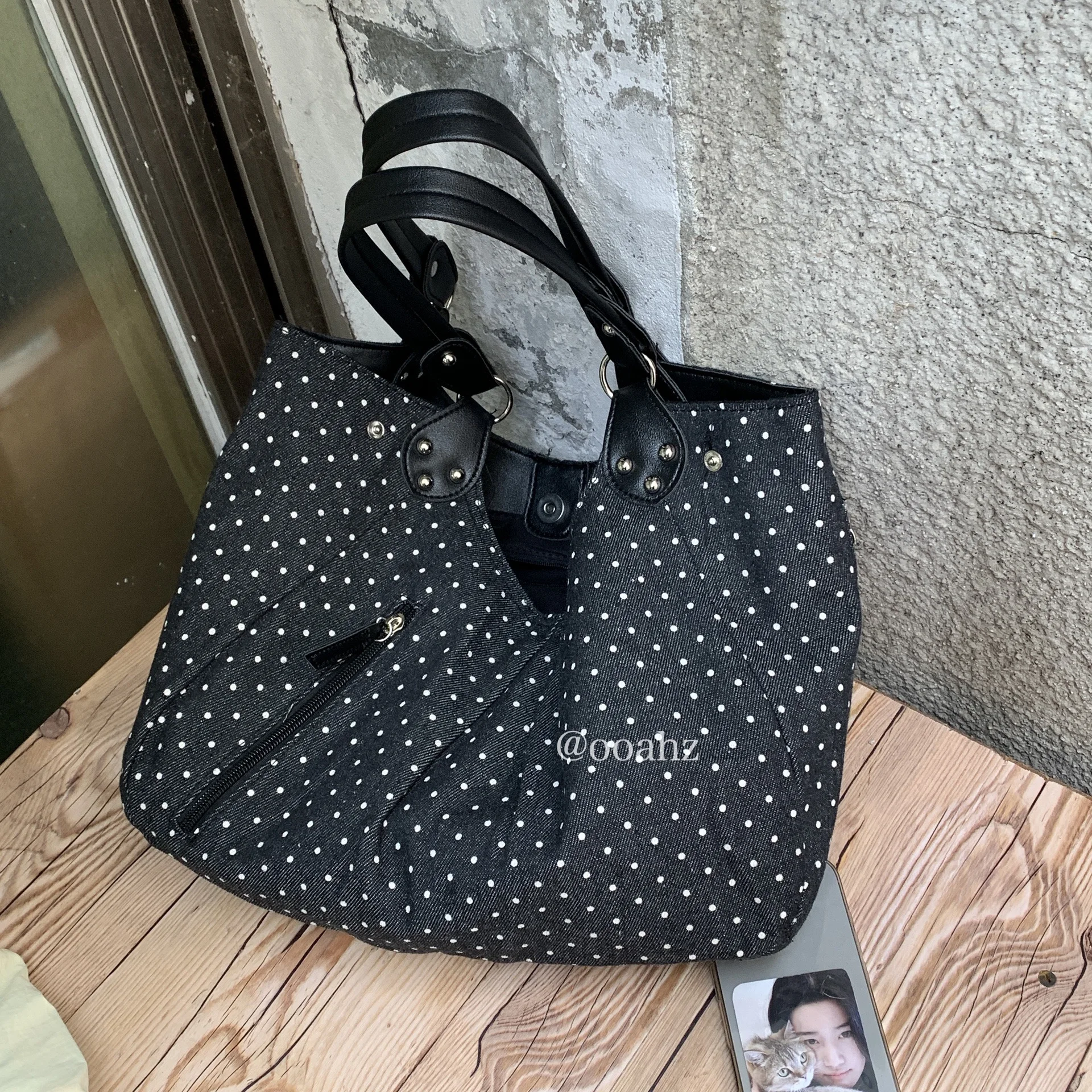 

Ретро-сумка-тоут OoaHZ с магнитной застежкой и кожаным ремешком, женская, большая вместимость, в стиле колледж, с художественным принтом в горошек