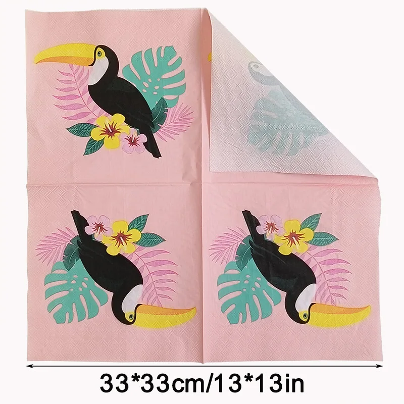 10/20 pçs 2 camada 33cm rosa planta papagaio guardanapos dos desenhos animados papagaio flores rosa festa mesa decoração papel diy decoupage papel