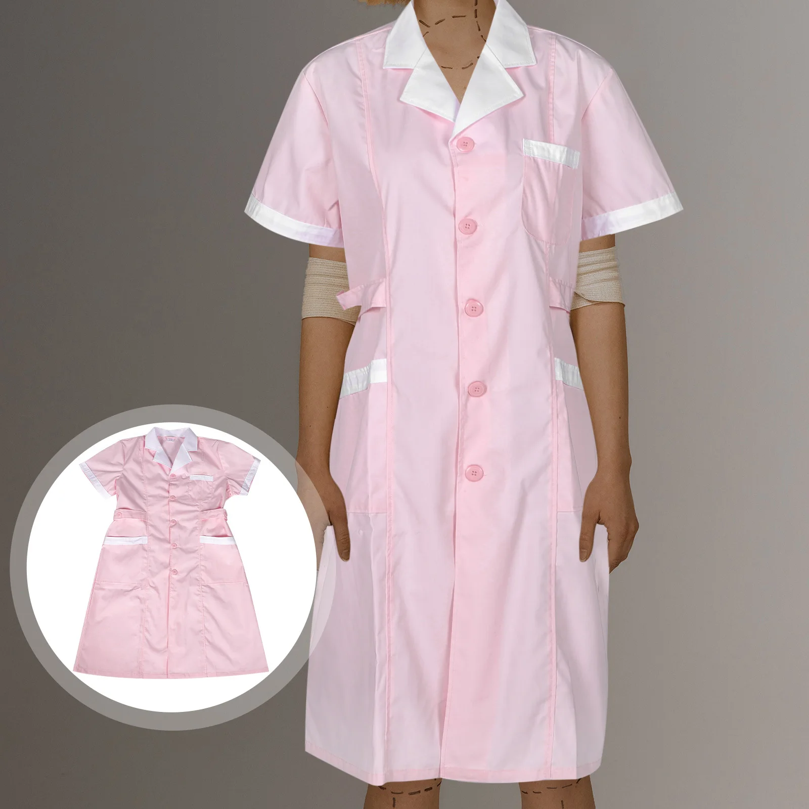 

Униформа медсестры, женский летний костюм с короткими рукавами, легкий дышащий карманный дизайн для больничной клиники, лабораторного использования