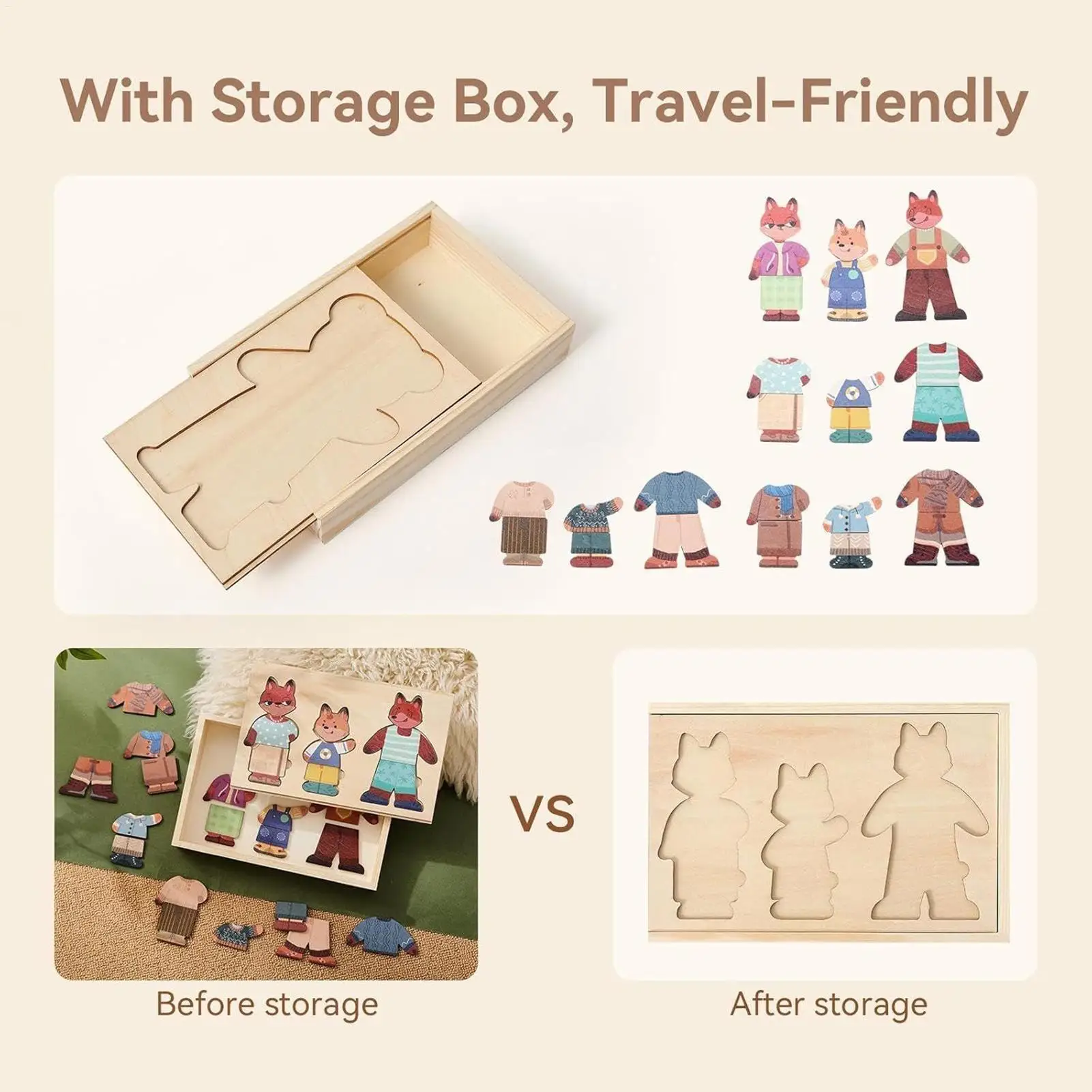 

Animal Design Dress Up Dolls Wooden Educational Board Puzzles Match Play Outfits for Kids Preschool Classroom Games