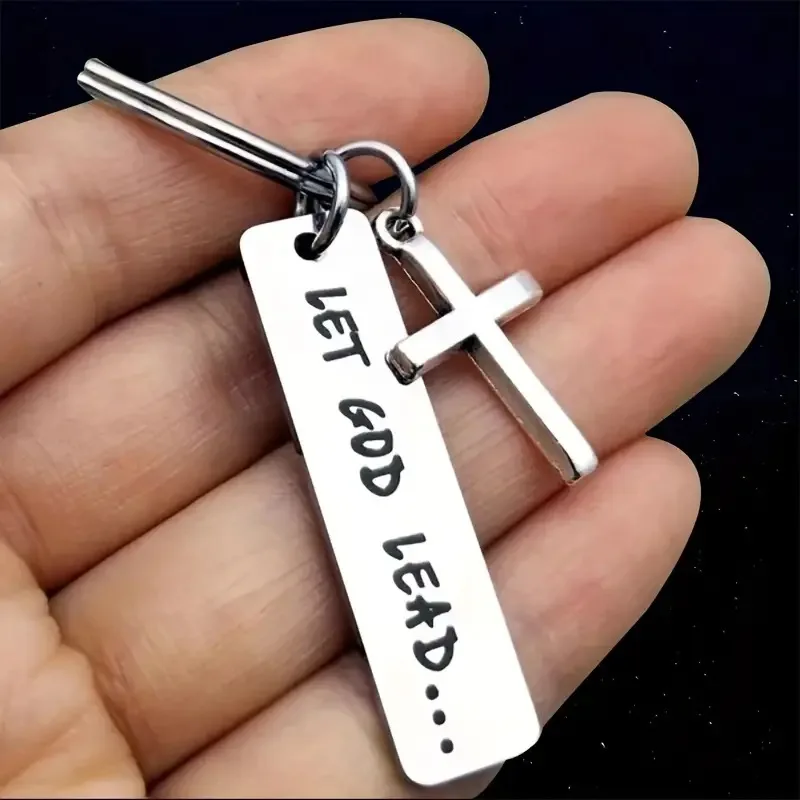 Cross Keychain for Women Men Christian Inspirational  Let God Lead Keyring for Car Key Backpack Wallet Faith Religious Baptism