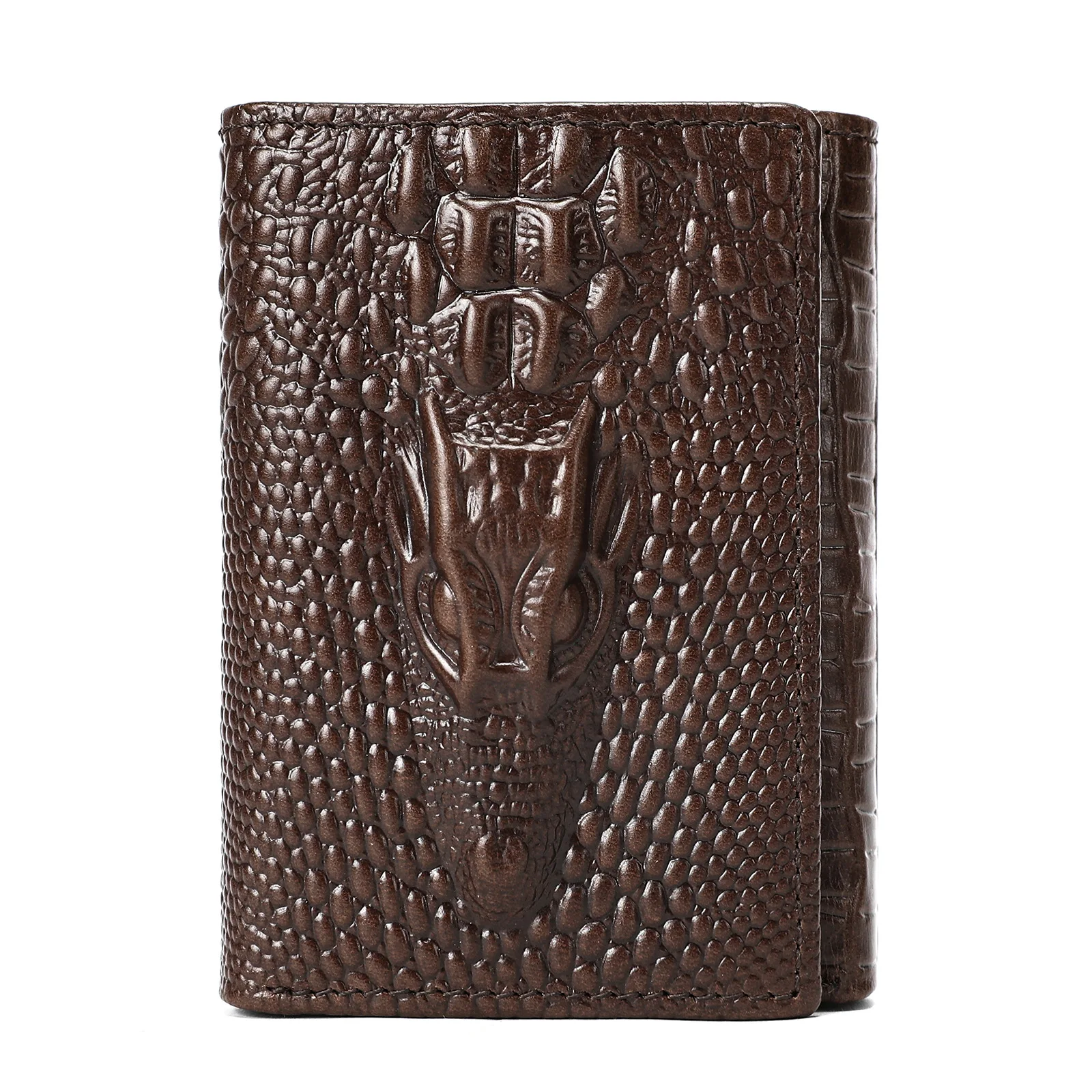 

Genuine Leather Crocodile Pattern Short Wallet Multi-functional Card Slots ID Card Holder Premium Men's Wallet