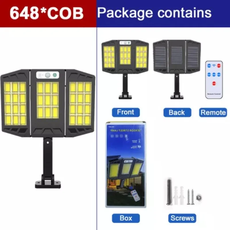 8000w Solar Lights Motion Sensor Outdoor 3 Head Luminaires Solar Luminaires